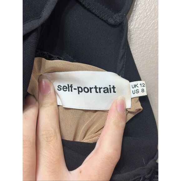 NWOT Self-Portrait Black Lace Up Ruffled Tiered Mini Dress Women's Size 8US - Picture 5 of 12